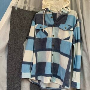 Blue/gray plaid jacket combo